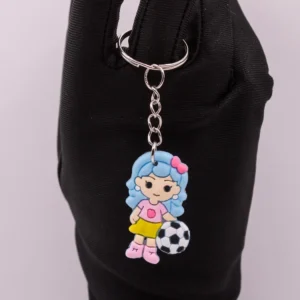 Porte-clés joueuse de foot aux cheveux bleus - Accessoire sportif coloré