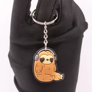 Porte-clés Paresseux Casqué: Accessoire Fun et Original en Plastique