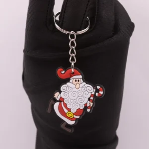 Porte-clés Père Noël festif en plastique rouge et blanc
