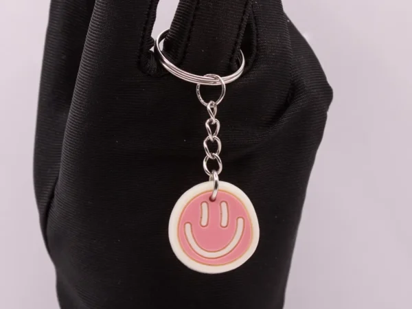 Porte-clés Smiley Rose et Blanc - Accessoire Mode Sourire