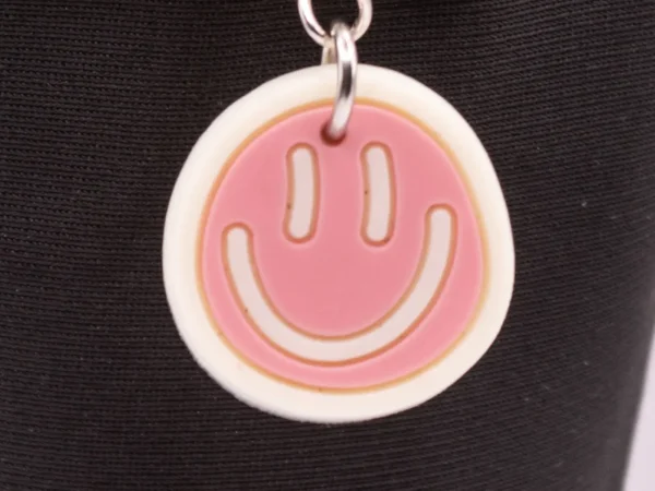 Porte-clés Smiley Rose et Blanc - Accessoire Mode Sourire