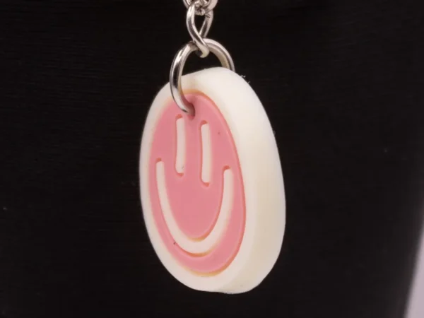Porte-clés Smiley Rose et Blanc - Accessoire Mode Sourire