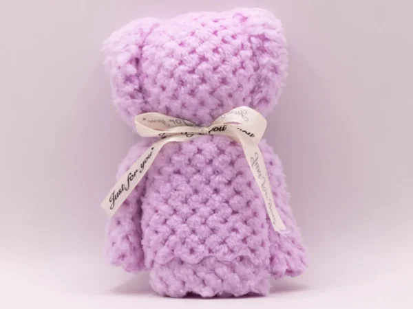 Serviette Peluche Ours Violet Doux et Absorbante en Microfibre 30x30cm