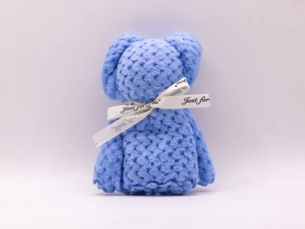 Serviette Peluche Ourson Bleu Doux 30x30cm - Microfibre Absorbante