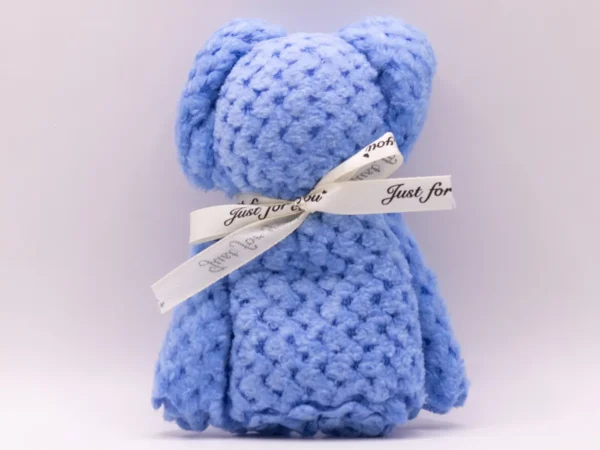 Serviette Peluche Ourson Bleu Doux 30x30cm - Microfibre Absorbante