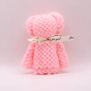 Serviette Peluche Ourson Rose 30x30cm - Douceur Microfibre
