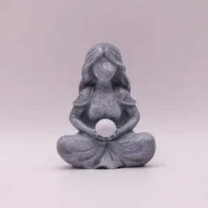 Statue Femme Méditant - Aspect Pierre Gris - Décoration Zen