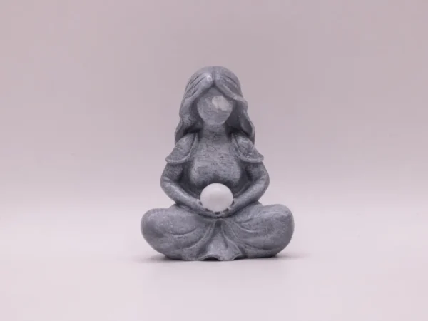Statue Femme Méditant - Aspect Pierre Gris - Décoration Zen