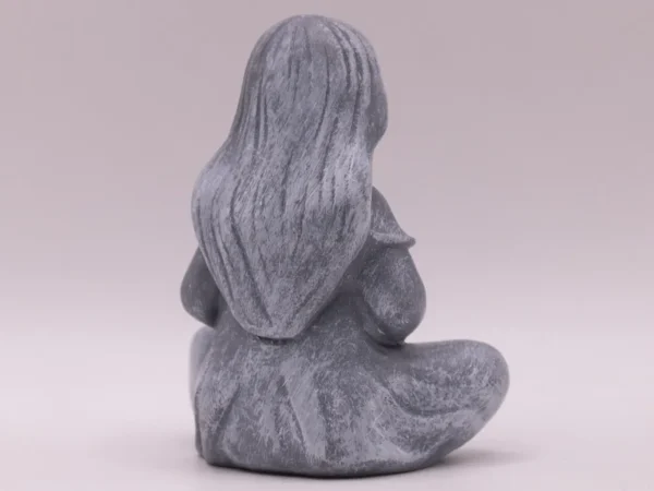 Statue Femme Méditant - Aspect Pierre Gris - Décoration Zen