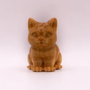 Statuette Chat Effet Bois Marron - Décoration Charmante et Rustique